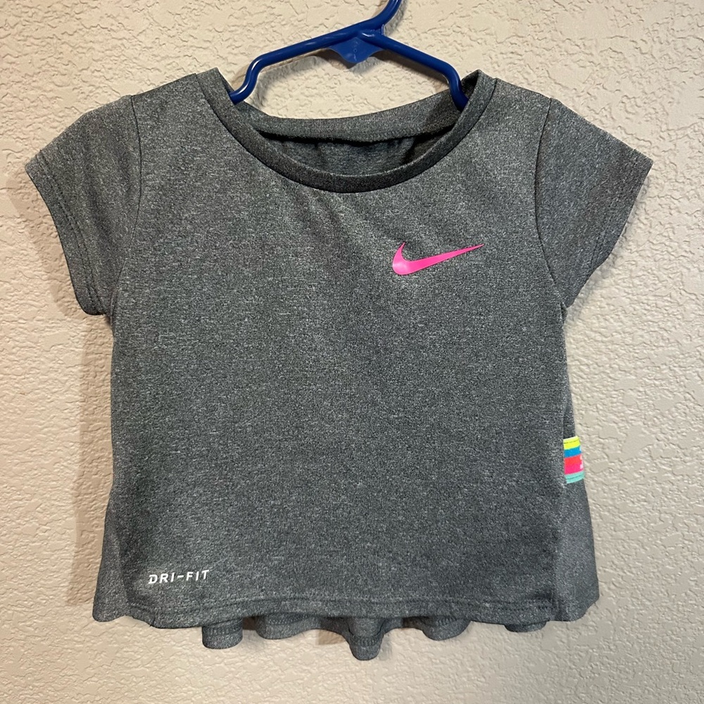 Nike Kids Gray Tee with Pink Swoosh